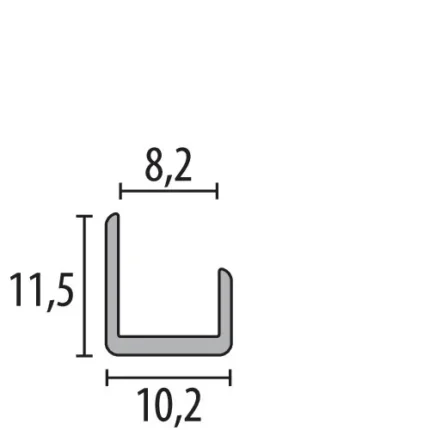 Profil U decorativ Küberit 178 | profil U 11,5 x 11,5 mm pentru perete si mobilier, si inox optic – bara 2,55 m
