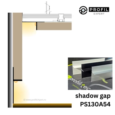 Plinta LED alba pentru gips-carton PLANO PS Profilitec | rost de umbra la baza peretelui, H 70 / 100 mm, placa 13 / 15 mm, alb mat AM11 &ndash; bara 2,7 m