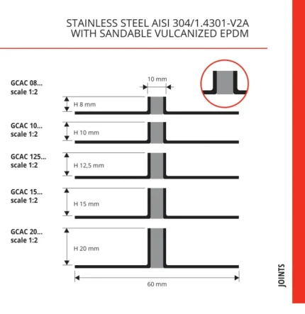 Profil rost dilatatie Prodilat Progress Profiles | inox cu EPDM vulcanizat | bara 2,7 m
