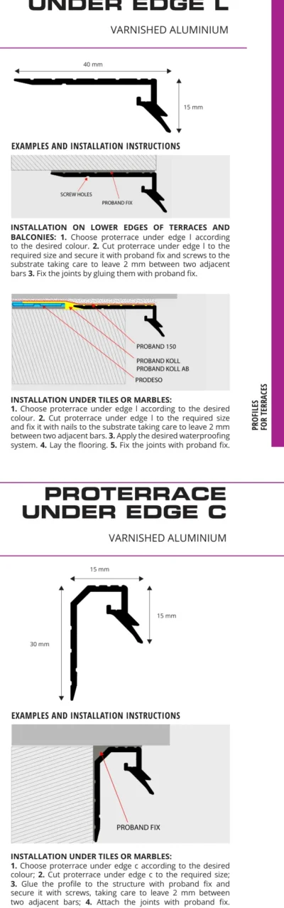 Profil sub margine Proterrace Under Edge L Progress Profiles | bara 2,7 m