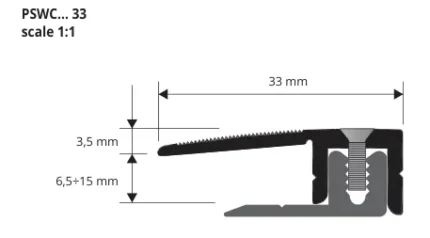 Profil dilatatie cu fixare in suruburi Proscrew Progress Profiles | TOP 33-74 mm, aluminiu anodizat