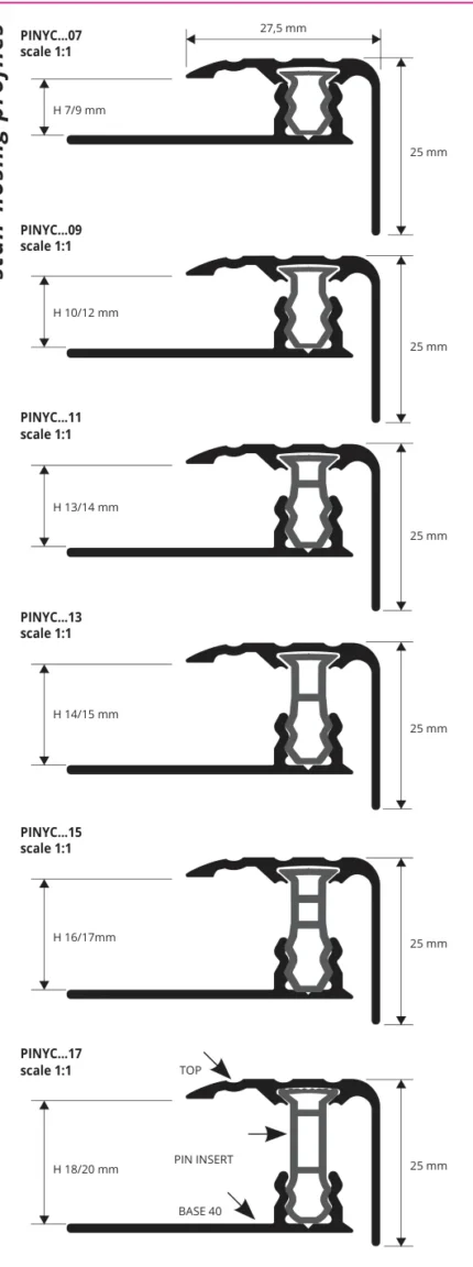 Profil treapta parchet si LVT Style Stair Progress Profiles | aluminiu decor lemn, insert PIN optional