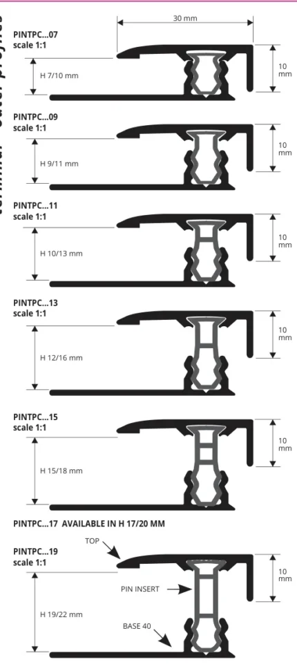 Profil terminatie parchet si LVT Terminal Pin Progress Profiles | aluminiu decor lemn, insert PIN