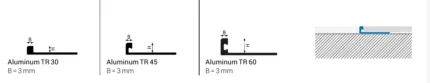 Profil terminatie LVT SPC Trimtec TR-KJ Profilitec | vizibil 3 mm, talpa perforata, aluminiu – bara 2,7 m