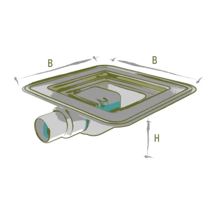 Scurgere patrata dus Square Drain SD Profilitec | inox AISI 316, H 5,6 cm, gratare Plano / Star / Tile placabil pentru gresie 6-20 mm