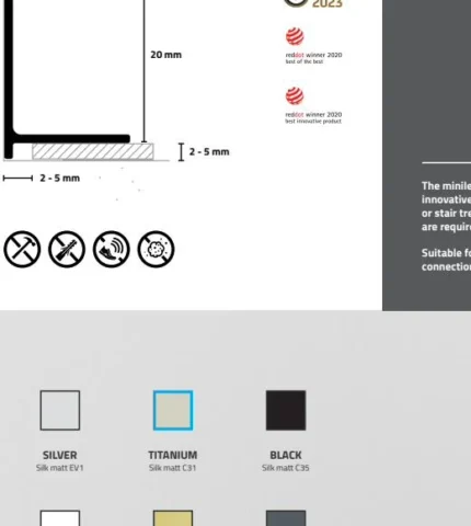 Plinta perimetrala Minileiste SL16X2 | inaltime 20 mm pentru LVT si vinil de 2-5 mm, lipire cu banda adeziva, 6 finisaje – bara 2 m