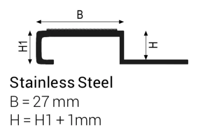 Profil lat inox pardoseala si trepte Cubetec FI Profilitec | vizibil 27 mm, rost decorativ, nas de treapta – bara 2,7 m