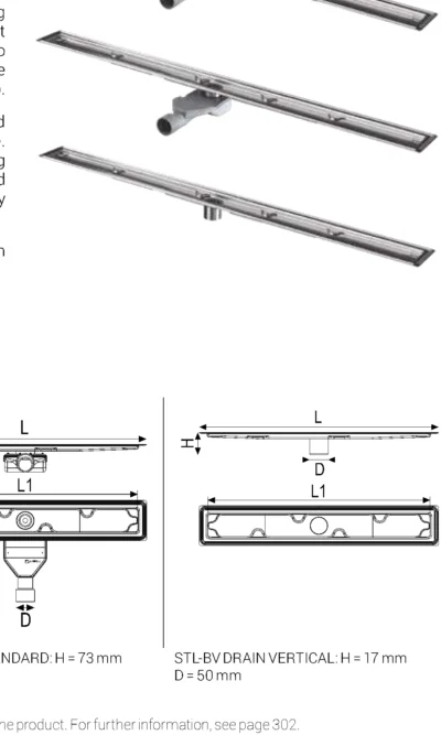 Rigola liniara dus corp Showertec Linear STL Profilitec | membrana Foiltec preatasata, iesire orizontala sau verticala, L 600-1200 mm, reglaj pentru gresie 6-20+ mm
