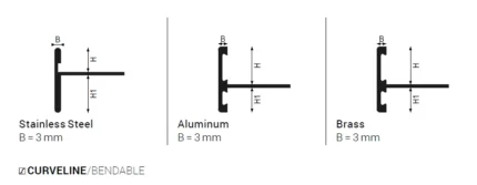 Profil terminatie si muchie treapta gresie Trimtec SR Profilitec | vizibil 3 mm, reversibil, inox, aluminiu, alama – bara 2,7 m