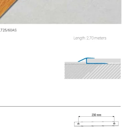 Profil trecere LVT SPC cu denivelare Zerotec ZLT25 Profilitec | 2,5 spre 5-6 mm, vizibil 6-11 mm, talpa perforata – bara 2,7 m